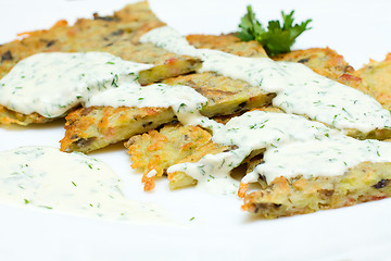 Image showing Potato Latkes for Hanukkah closeup