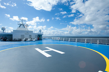 Image showing Ship, sea and sky with clouds - beautiful sunny landscape