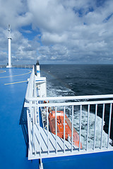 Image showing Ship, sea, sky and rainbow - landscape