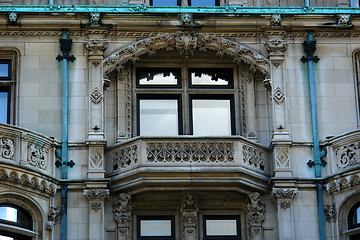 Image showing Detail of elaborate mansion windows