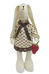 Image showing Bunny toy with strawberry - easter rabbit isolated