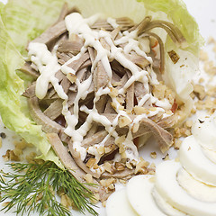 Image showing Gourmet food close-up - meat salad