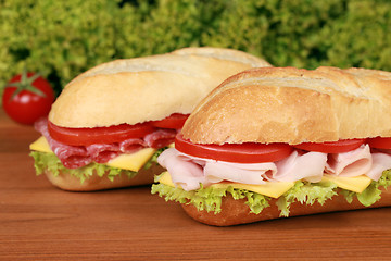 Image showing Ham and salami sandwich