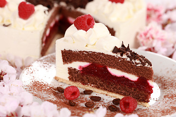 Image showing Cream tart with raspberries