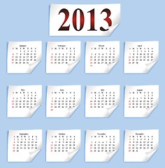 Image showing vector calendar 2013 on small white paper 