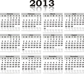 Image showing black white vector calendar 2013 with reflection 