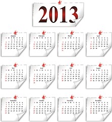 Image showing vector calendar 2013 on small white paper 