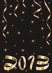 Image showing christmas and new year card  with gold tapes and 2013 on a black background 