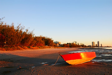 Image showing Red Boat At Sunrise