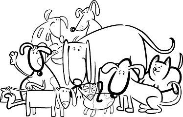 Image showing Cartoon Group of Dogs for Coloring