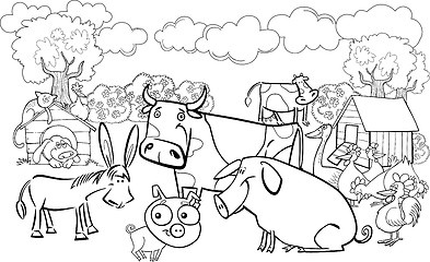 Image showing farm animals for coloring book