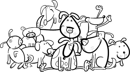 Image showing Cartoon Group of Dogs for Coloring