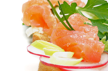 Image showing Snack of Smoked Salmon closeup 