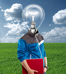 Image showing Lamp Head Man With Laptop