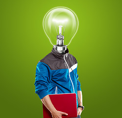 Image showing Lamp Head Man With Laptop