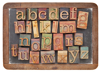 Image showing letterpress alphabet on balckboard