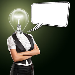 Image showing Lamp Head Business Woman With Speech Bubble