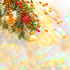 Image showing Christmas background with blurred winter snow bokeh