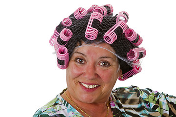 Image showing Female senior with funny wig 
