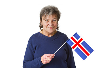Image showing Female senior with english flag 