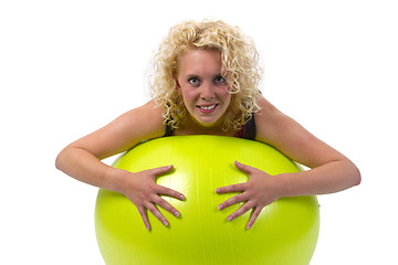 Image showing Beautiful young woman with gym ball