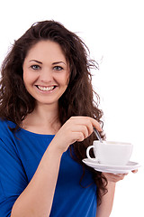 Image showing beautiful young woman with cup of coffee 