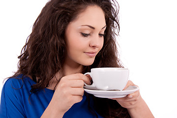 Image showing beautiful young woman with cup of coffee 