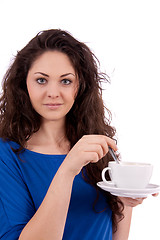 Image showing beautiful young woman with cup of coffee 