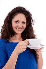 Image showing beautiful young woman with cup of coffee 