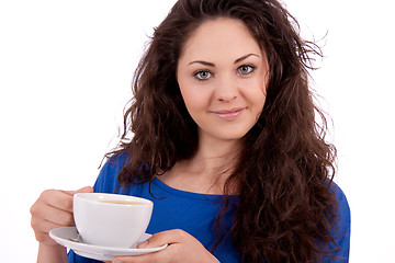 Image showing beautiful young woman with cup of coffee 