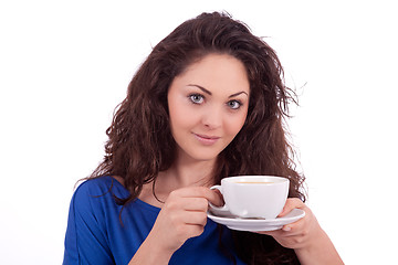 Image showing beautiful young woman with cup of coffee 