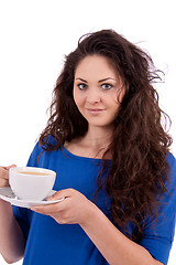 Image showing beautiful young woman with cup of coffee 