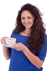 Image showing beautiful young woman with cup of coffee 