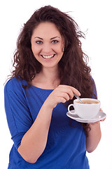 Image showing beautiful young woman with cup of coffee 