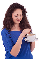 Image showing beautiful young woman with cup of coffee 