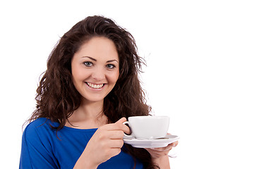 Image showing beautiful young woman with cup of coffee 