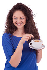 Image showing beautiful young woman with cup of coffee 