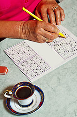 Image showing pensioner with sudoku