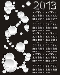 Image showing vector calendar 2013 with white pearls on black background  