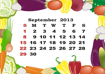 Image showing September - monthly calendar 2013 in frame with vegetables