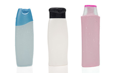 Image showing Three blank shampoo bottles