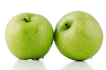 Image showing Two fresh green apples
