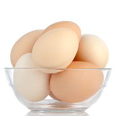 Image showing Brown eggs in transparent bowl