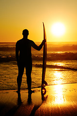 Image showing A surfer watching the waves