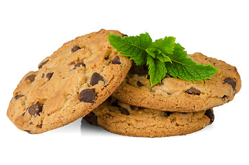 Image showing Chocolate cookies with mint leaves