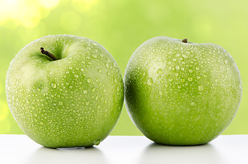 Image showing Two fresh green apples