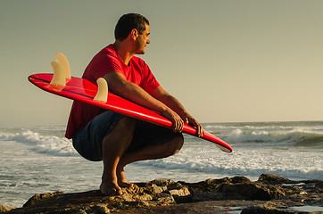 Image showing Surfer watching the waves