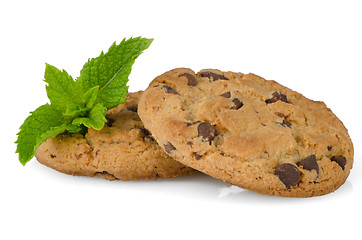 Image showing Chocolate cookies with mint leaves