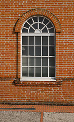 Image showing White painted wood arched window