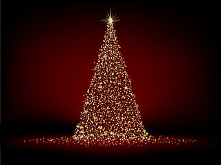 Image showing Abstract golden christmas tree on red. EPS 8